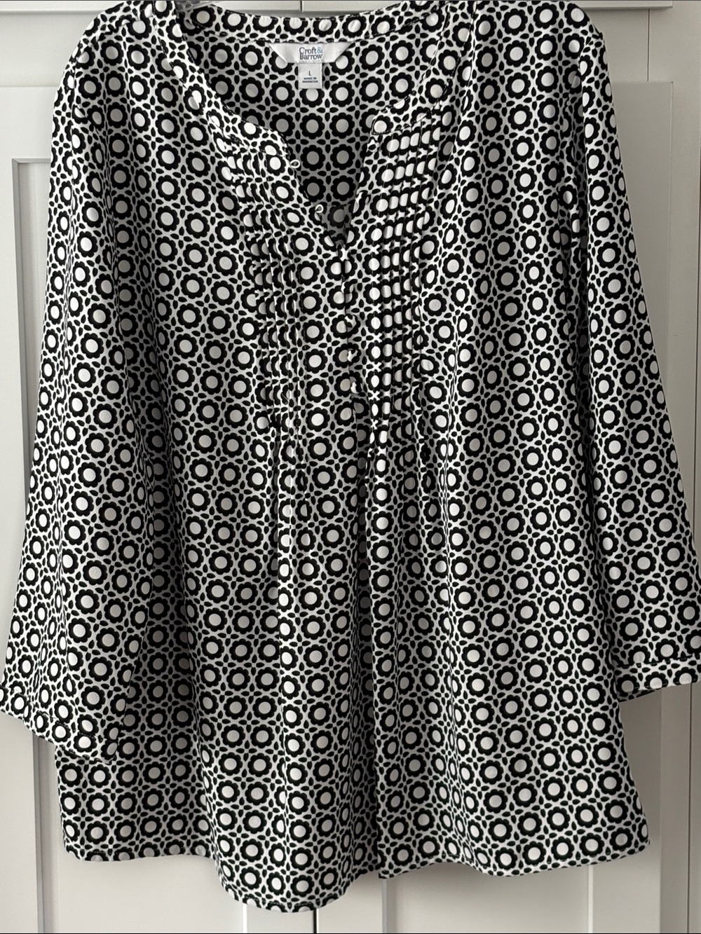 croft & barrow Black and White Circle-Print Top